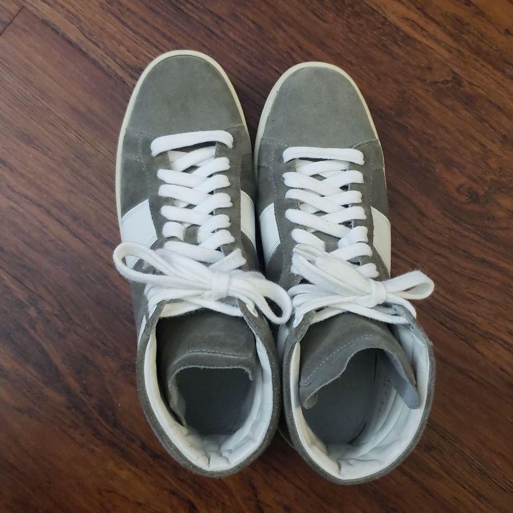 Saint Laurent Gray Suede Hightop Sneakers Size 37 Edgy Streetwear Chic Feminine - Picture 3 of 8